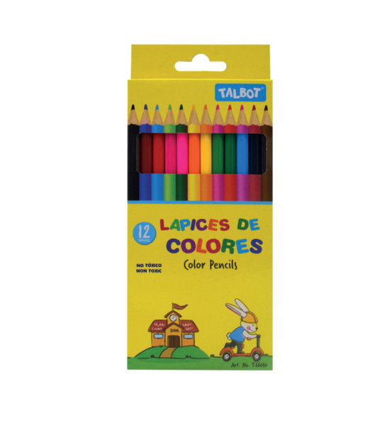Lápices de Color, Largos, TS, Cuerpo Hexagonal, Mina 3.0 mm, Estuche x 12 Colores. 